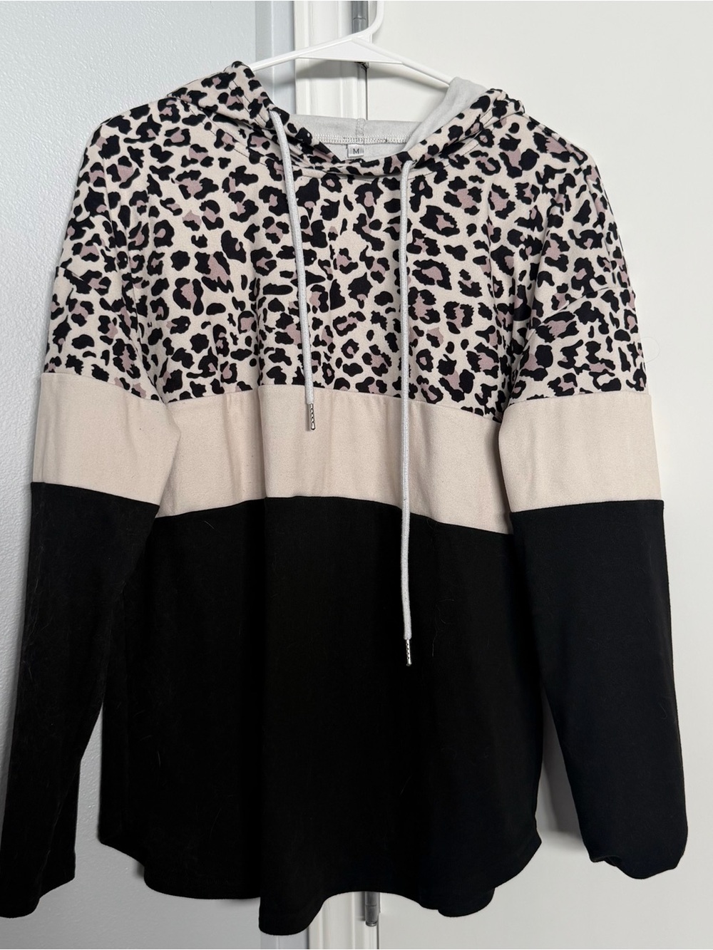 Leopard Colorblock Hoodie Sweater - Black and Cream